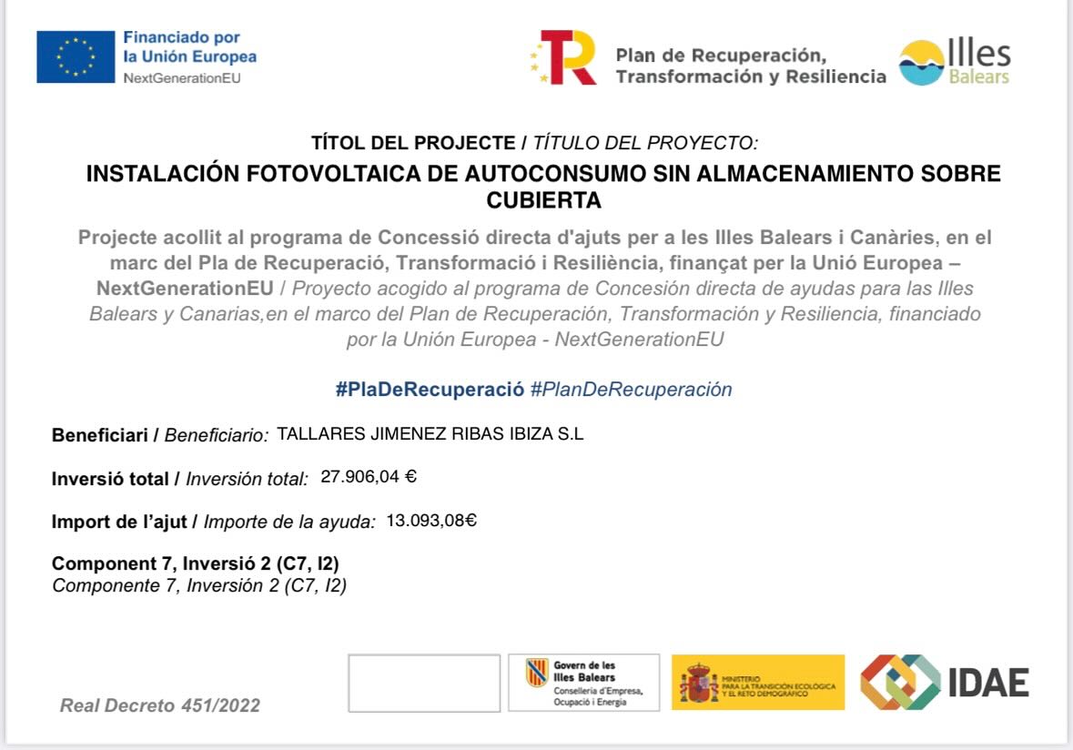 Información del proyecto europeo de Talleres Jiménez Ribas Ibiza